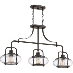 Quoizel Trilogy 3 Light 38 Inch Kitchen Island Light in Old Bronze