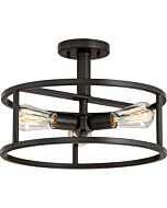 Quoizel New Harbor 15 Inch 3 Light Semi Flush Ceiling Light in Western Bronze